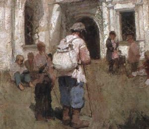 Wandering Pilgrims Outside A Church