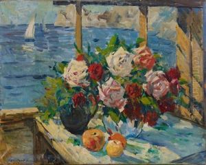 Table Fleurie Sur La Terrasse by Constatin Korovine