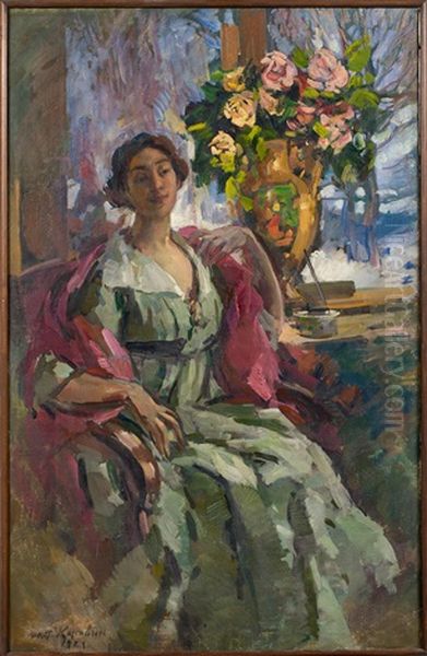 Femme Au Bouquet De Roses - view 1