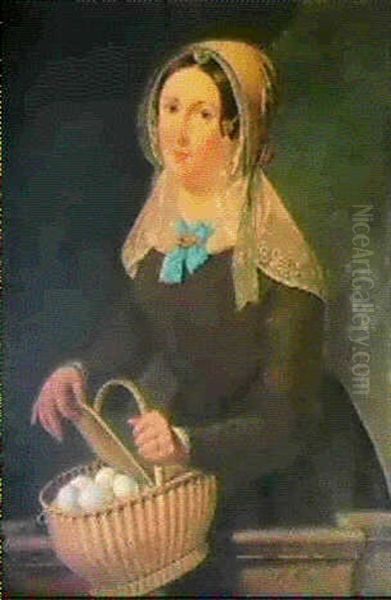 Junge Frau Mit Einem Eierkorbchen - view 1