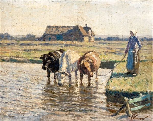Bauerin, Die Ochsen Trankend - view 1