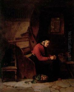 Hushallsbestyr - Allmogeinterior Med Kvinna by Anders Gustav Koskull