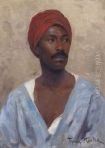 Portrait Of An Arab, Head And Shoulders, In A Blue Smock And Red Turban