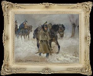 Napoleonic Soldiers Retreating From Moscow by Jerzy Kossak