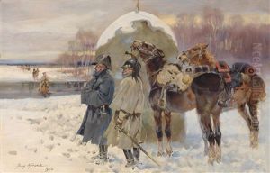 Flussuberquerung Der Truppe by Jerzy Kossak