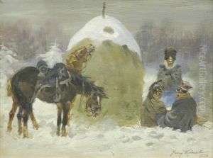 Zolnierze Napoleonscy Przy Ognisku W 1812 W Rosji