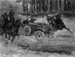 Russian Patrol Attacking Austrian Officers by Jerzy Kossak