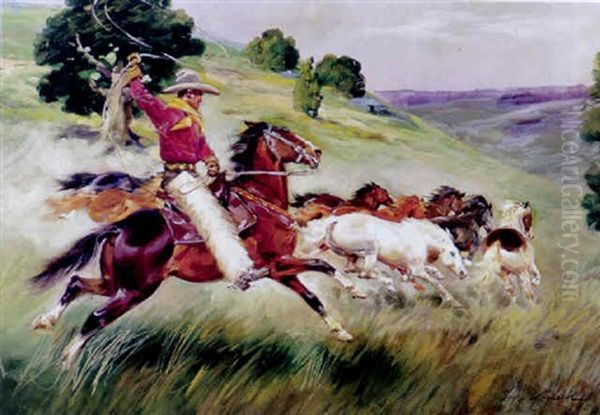 En Lassosvingende Cowboy, Der Indfanger Vilde Heste - view 1