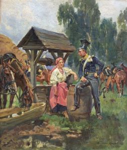 Uhlan And Girl by Woiciech Ritter Von Kossak