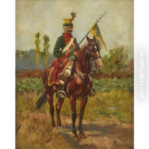 Polish Officer On Horseback by Woiciech Ritter Von Kossak