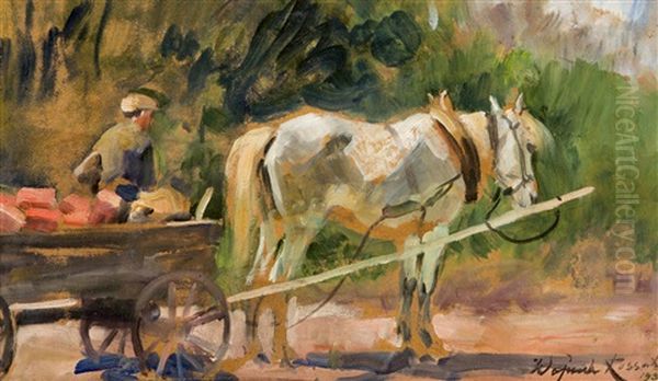 A Harnessed Roan Horse - view 1