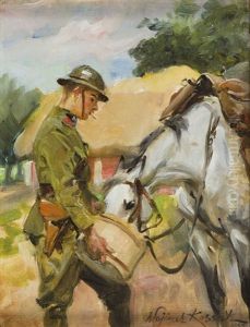 Horse Feeding by Woiciech Ritter Von Kossak