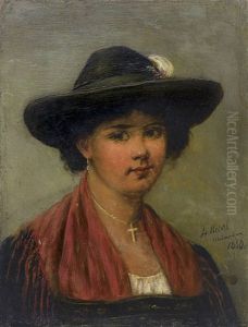 Girl In Hat by Woiciech Ritter Von Kossak