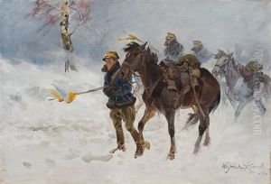 Pochod Ulanow W Zadymce Snieznej by Woiciech Ritter Von Kossak