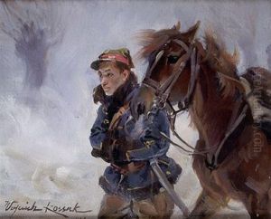 A Soldier And A Horse by Woiciech Ritter Von Kossak