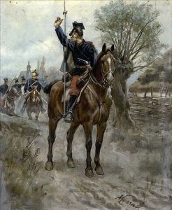 Ulanentrupp Am Dorfrand by Woiciech Ritter Von Kossak