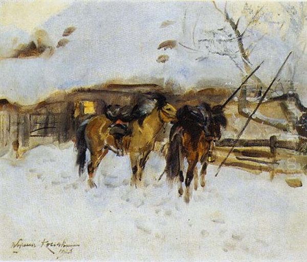 Two Horses In The Snow - view 1