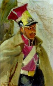 A Soldier, Wearing Napoleonic Uhlan Uniform by Woiciech Ritter Von Kossak