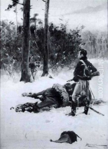Soldier Guarding His Fallen Horse - view 1