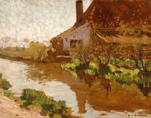 Farm On A Canal by Antonie Louis Koster
