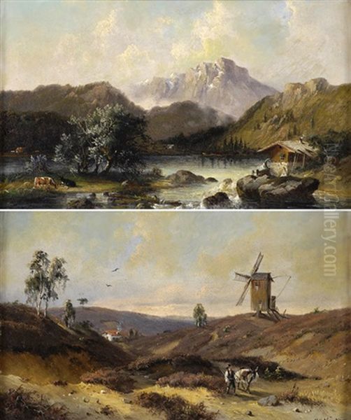 Weite Landschaft Mit Windmuhle (+ Alpine Seenlandschaft; 2 Works) - view 1