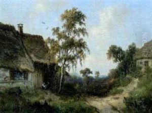 Reetgedecktes Gehoft Vor Sommerlicher Waldlandschaft by Carl Georg Koester