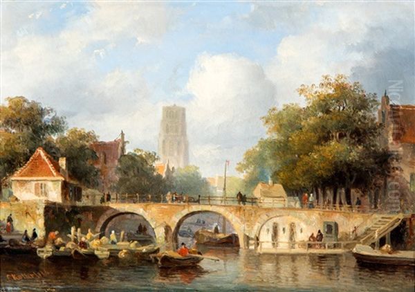 Hollands Stad Met Roeiboten Bij Een Brug - view 1