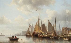 Moored Fishing Boats At The Antwerp Quays by Everhardus Koster