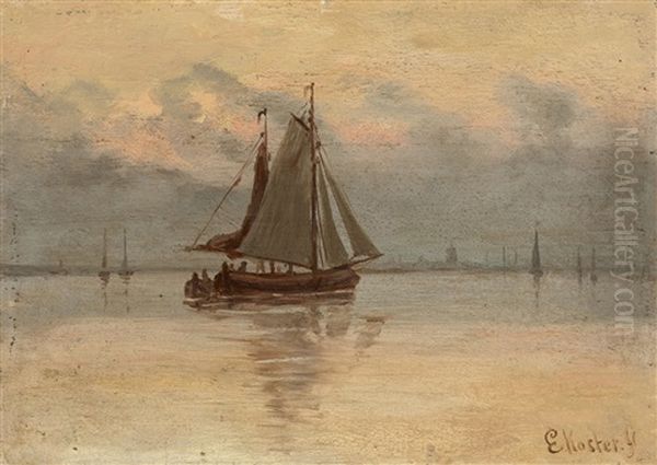 Sailing Ships With A Town In The Distance - view 1