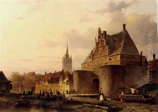 The Waterslootpoort At Delft At Sunset, With The Prinsehof In The Distance - view 1