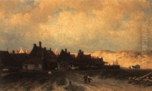 Figures On The Road To A Village At Sunset Figures On The Road To A Village At Sunset