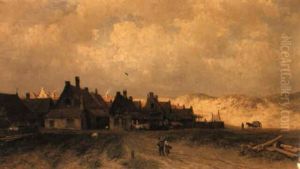 Countrytfolk Before A Dutch Village By The Dunes by Everhardus Koster