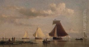 Boats Off The Dutch Coast by Everhardus Koster