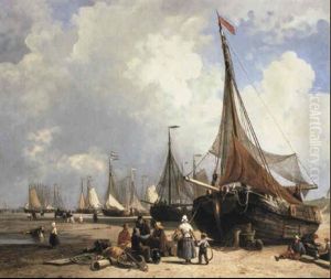 Fishermen And Boats In Scheveningen, Holland