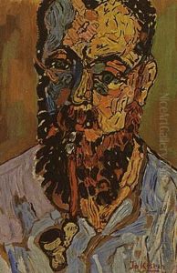 Portrait Of A Bearded Man Smoking A Pipe by Jo (van Hattem) Koster