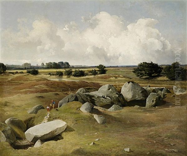 Weite Bachlandschft In Norddeutschland Mit Einem Hunengrab - view 1