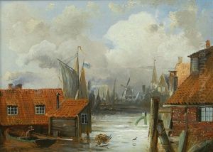 A View Of The River Elbe Near Altona by Paul Koester