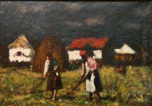 Two Women Working In Field by Jozsef Koszta