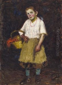 Little Girl With Basket by Jozsef Koszta