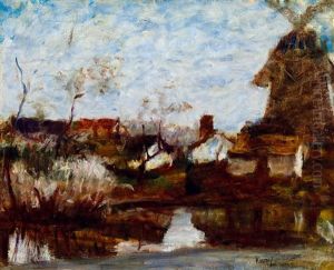 Wind Mill By The Water by Jozsef Koszta