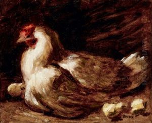 Hen With Chicks by Jozsef Koszta