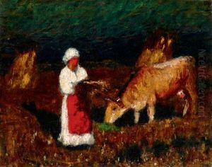 In The Field (woman With Cow) by Jozsef Koszta