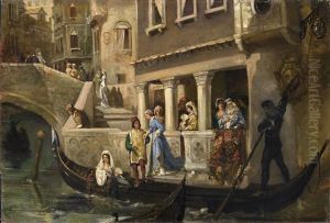 Dignitaries Boarding A Gondola On A Venetian Backwater