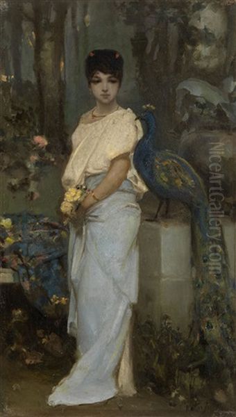 Young Lady With A Peacock - view 1