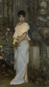 Young Lady With A Peacock by Vasili Aleksandrovich Kotarbinsky