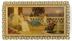 Harp Player At A Terrace by Vasili Aleksandrovich Kotarbinsky