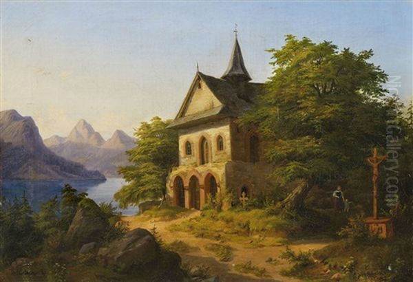 Landschaft Mit Bergsee Und Kapelle - view 1