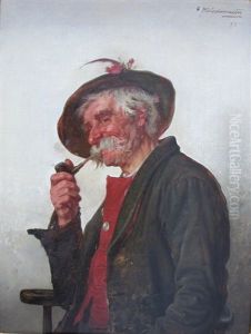 Halbfigurliches Portrait Eines Pfeife Rauchenden Originals