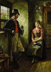 Dirndl Und Bursch In Der Stube by Hugo Kotschenreiter