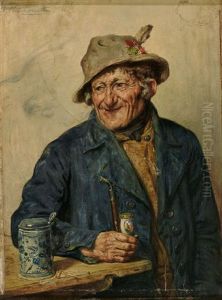 Portrait Eines Bayerischen Originals Neben Fayencekrug by Hugo Kotschenreiter